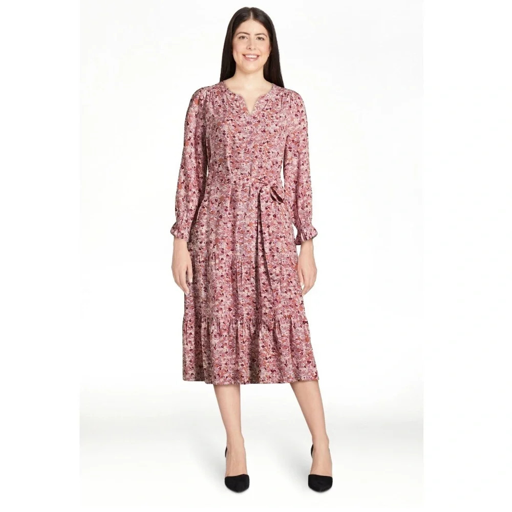 New Beachlunchlounge Soft Flowy Multi Color Belted Midiβ Cottagecore Dress XL